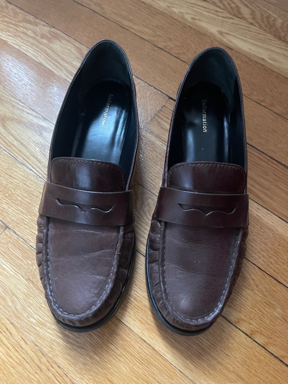 Reformation Ani Ruched Loafer in Brown Leather